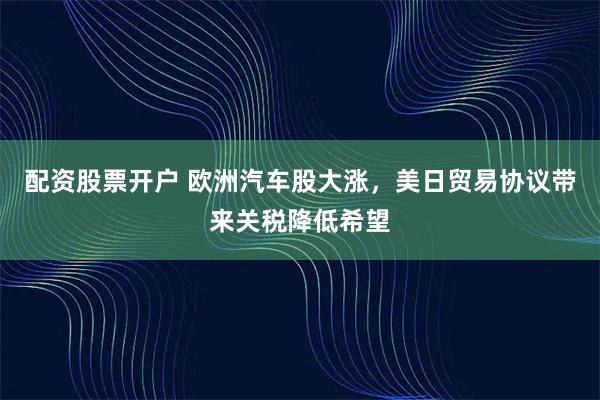 配资股票开户 欧洲汽车股大涨，美日贸易协议带来关税降低希望